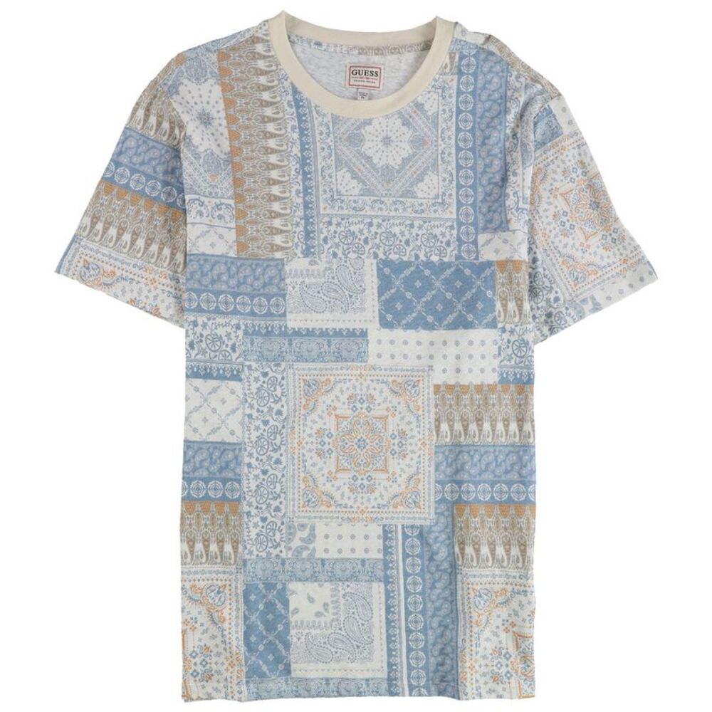 GUESS Mens Patchwork Tile Basic T-Shirt, Blue, NW… - image 1